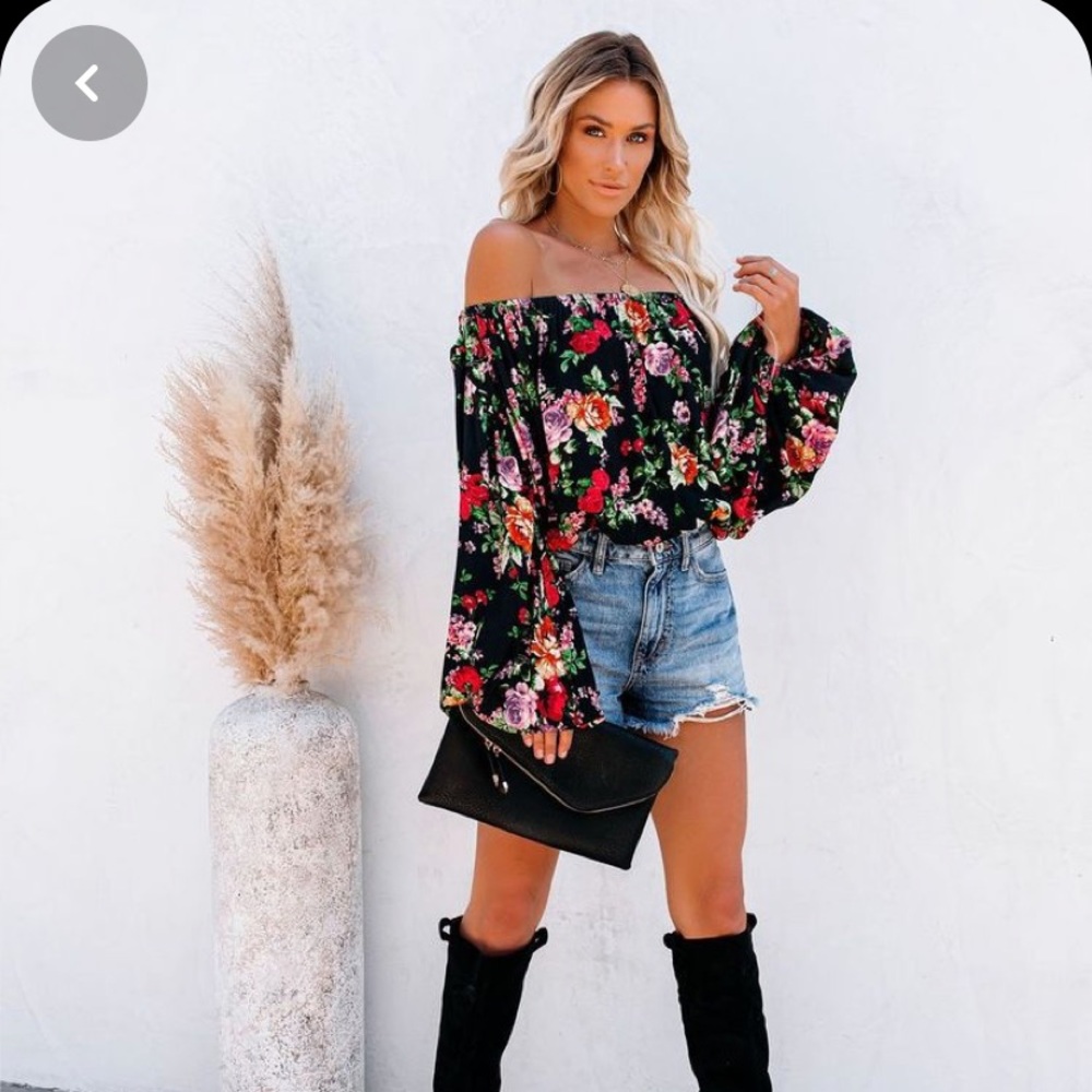 Grinning floral off the shoulder top